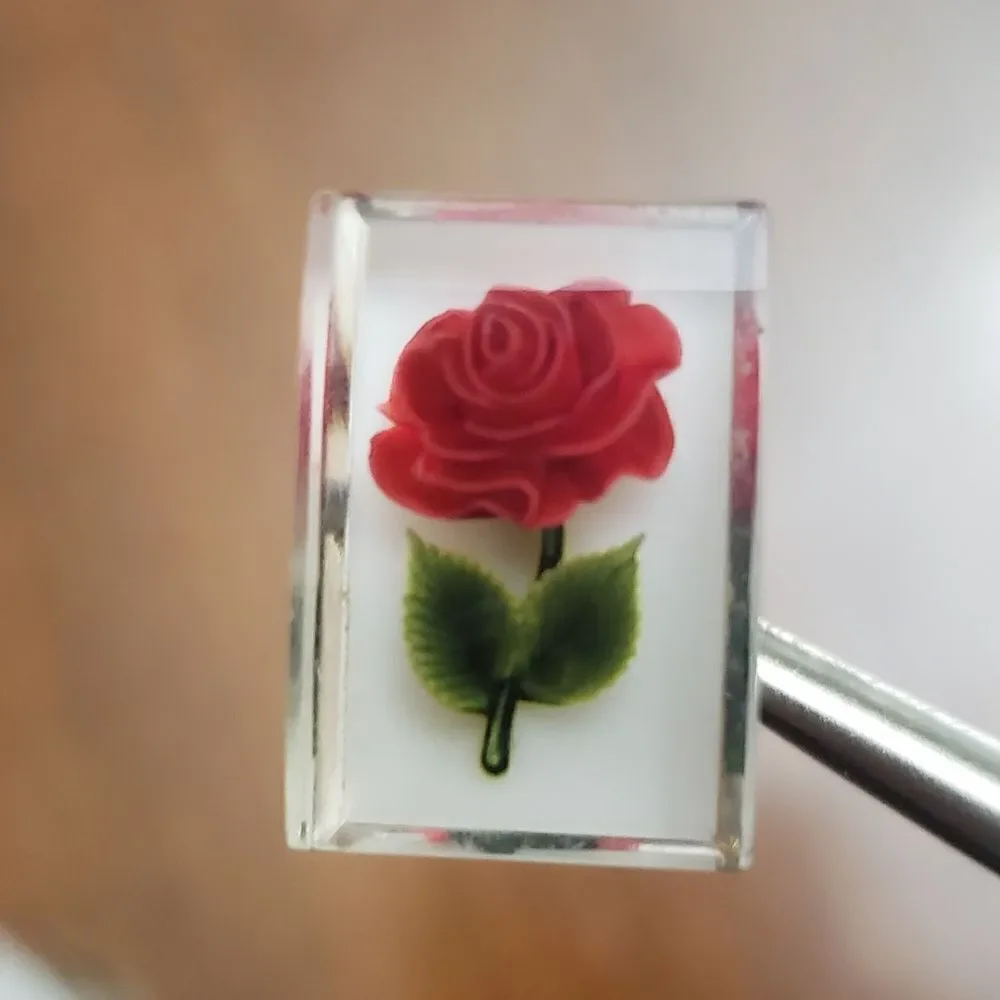 VINTAGE Lucite Reverse Carved Red Rose Screw-back Earrings 1950s